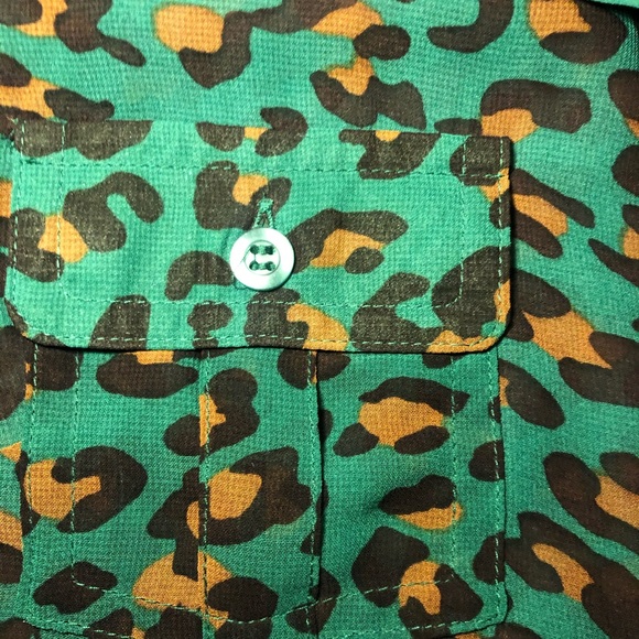 Mine Green + Animal Print Tie Blouse - Picture 3 of 13